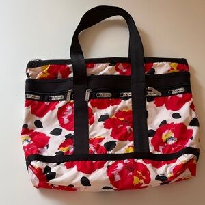 LeSportsac Black and Red Floral Tote